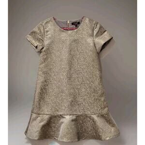 Imoga Girl's Gold Metallic Textured Party‎ Dress Short Sleeve Ruffle Hem